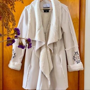 Boho Embroidered Faux Fur Suede Winter Coat
